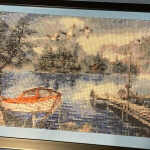 Diamond dot art finished - boat on lake